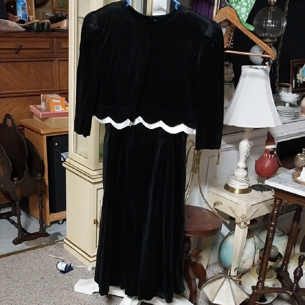 Elegant Black Velvet Dress and Cover with White Trim
